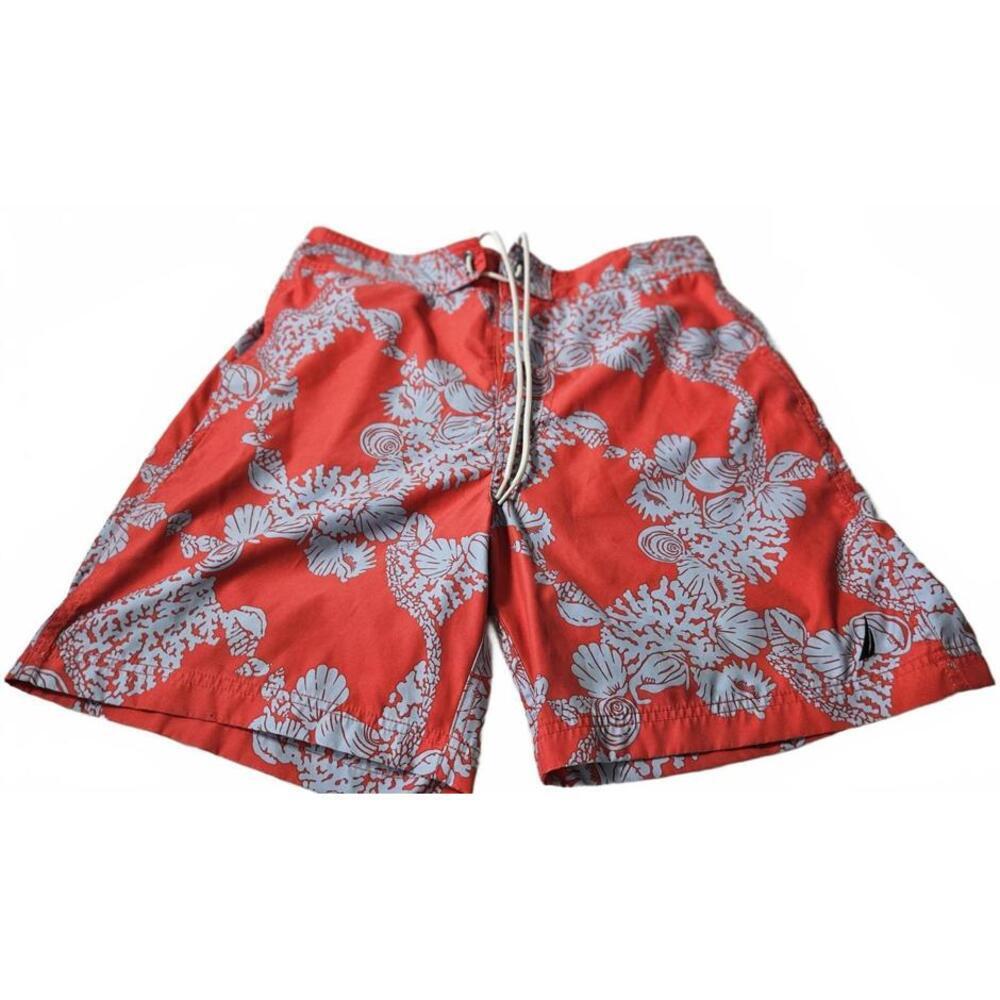 Nautica Men's Floral Tropical Hawaiian Print Swim Trunks Red &‎ Blue Size Medium